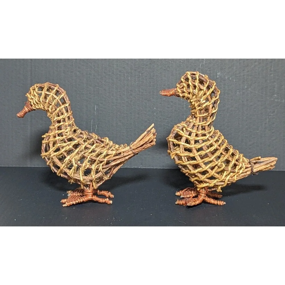 Hand Woven Wicker/Rattan Freestanding Ducks Country/Spring Decor Set of Two